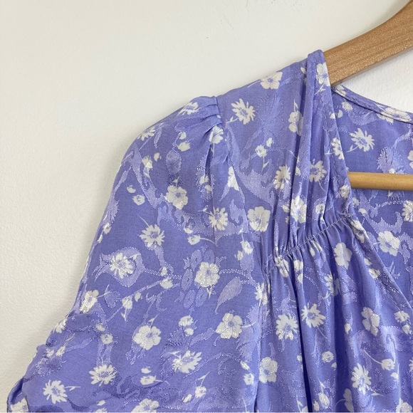 ❌SOLD❌ Free People Lavender Bond Street  Floral Satin Mini Dress short sleeve - Picture 7 of 16